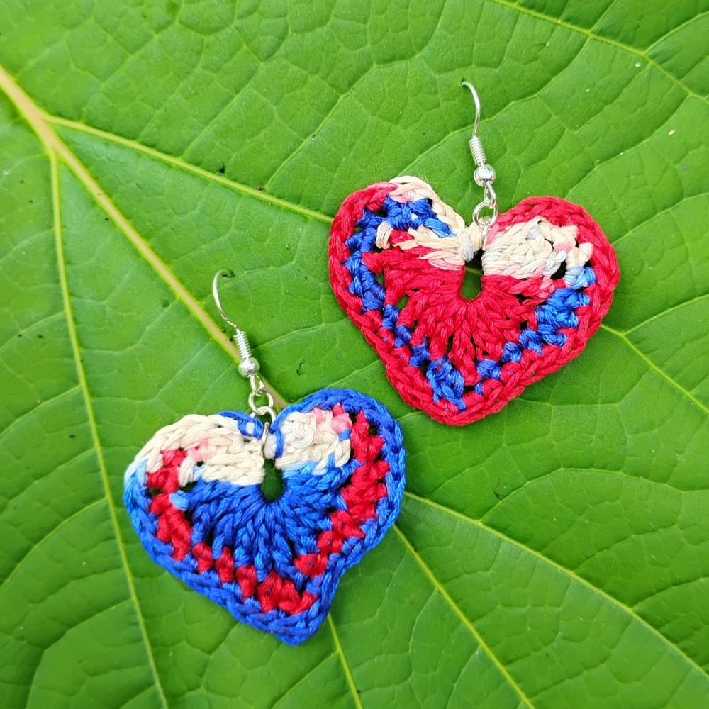 Vibrant Red and Blue Heart Earrings
